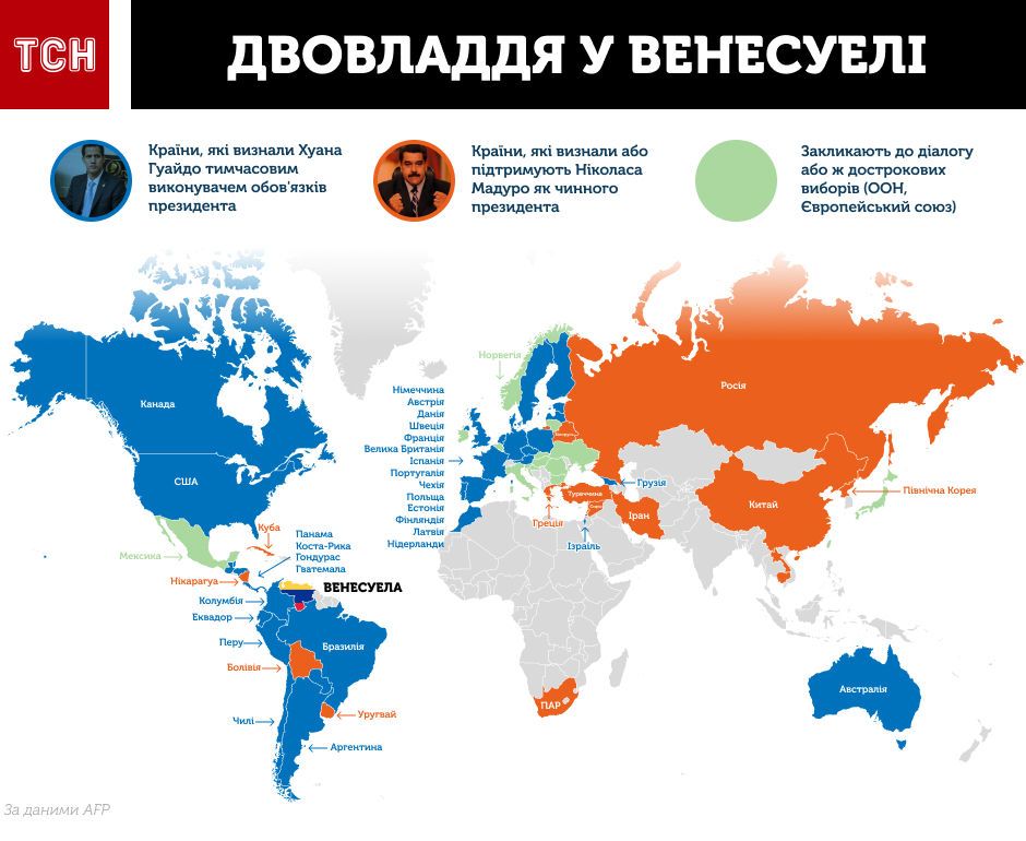 Дедлайн истек: страны ЕС постепенно признают оппозиционера Гуайдо президентом Венесуэлы. Инфографика