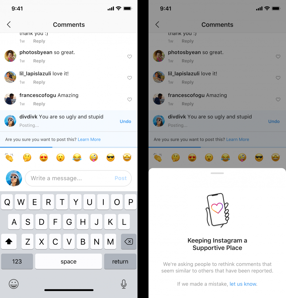 Instagram начал предупреждать пользователей об оскорбительных сообщениях (ФОТО)