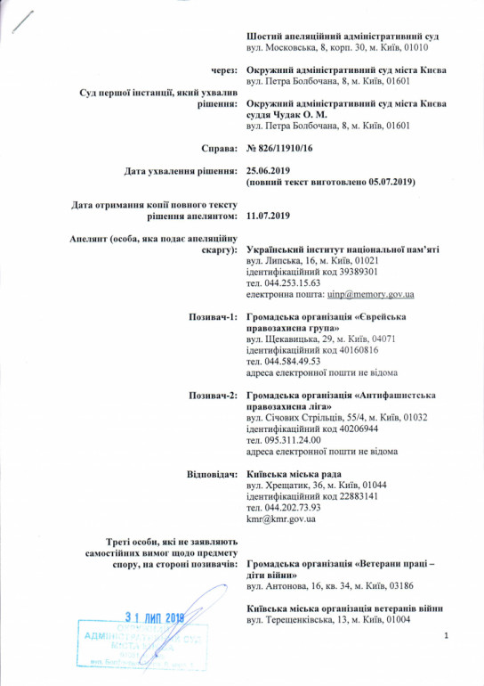 Институт нацпамяти обжаловал решение суда о переименовании киевских проспектов Бандеры и Шухевича (ДОКУМЕНТ)