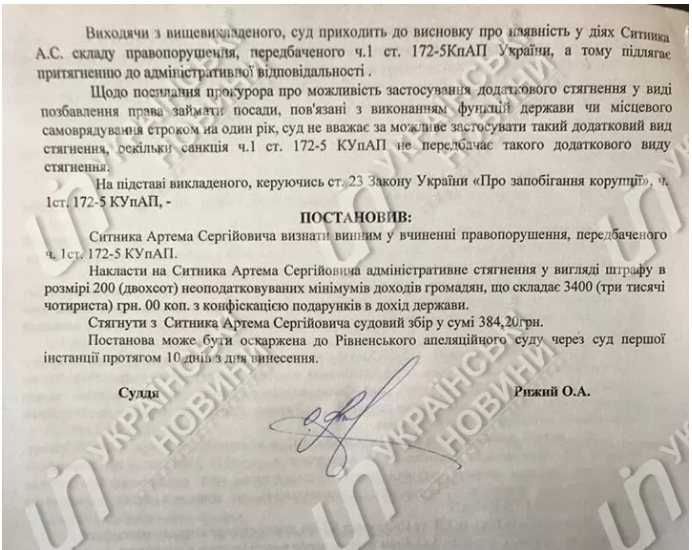 ​Сытник получил штраф за скандальный отдых в Ровенской области (ДОКУМЕНТ)
