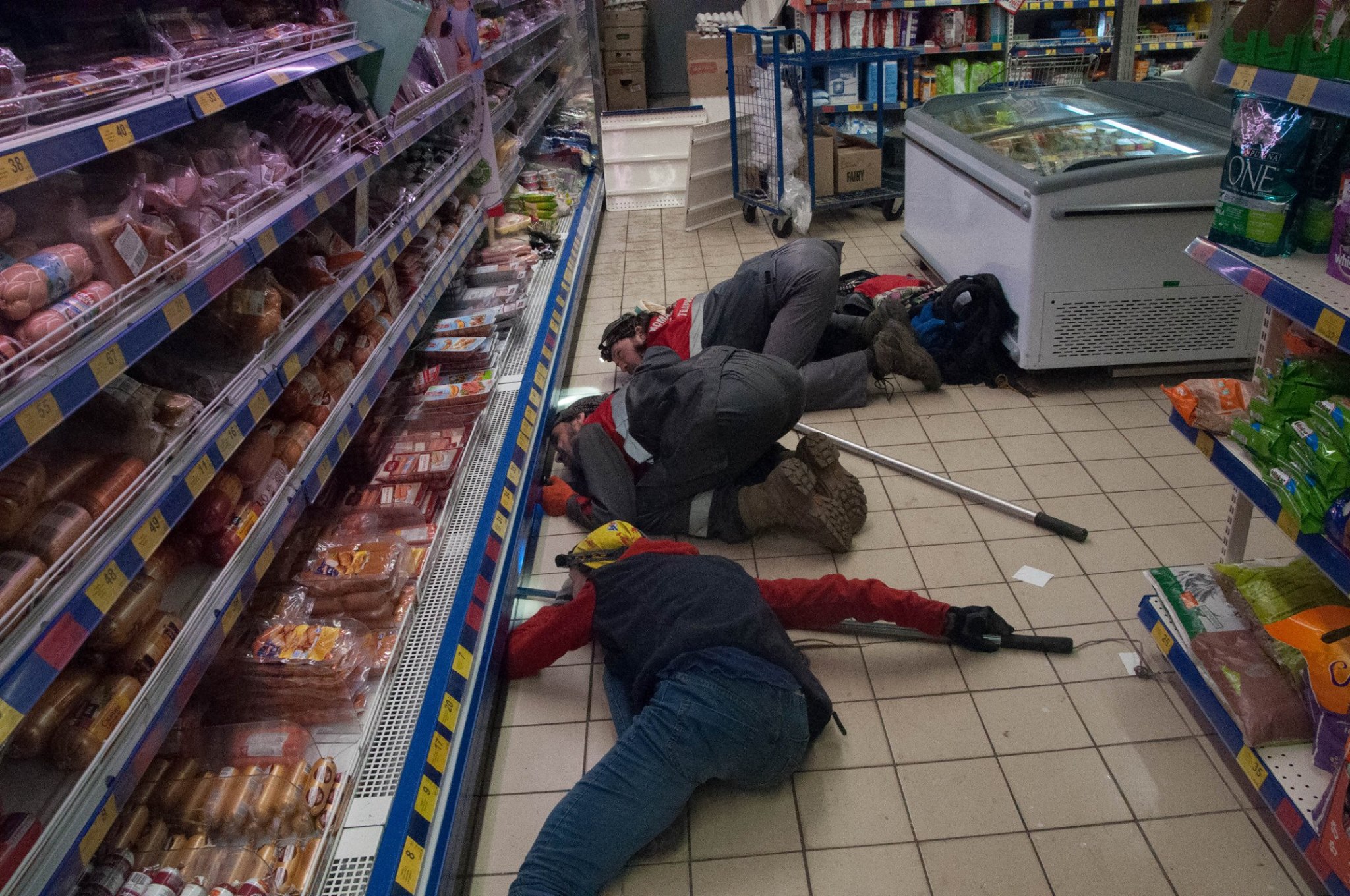 В киевский магазин вызвали зооспасателей для кота, который поселился за холодильником с мясом