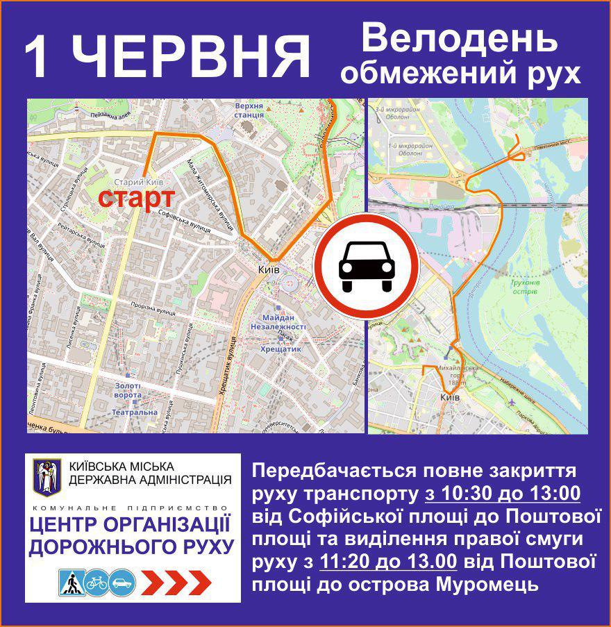 Всеукраинский велодень: в Киеве сегодня перекрыли ряд улиц (КАРТА)
